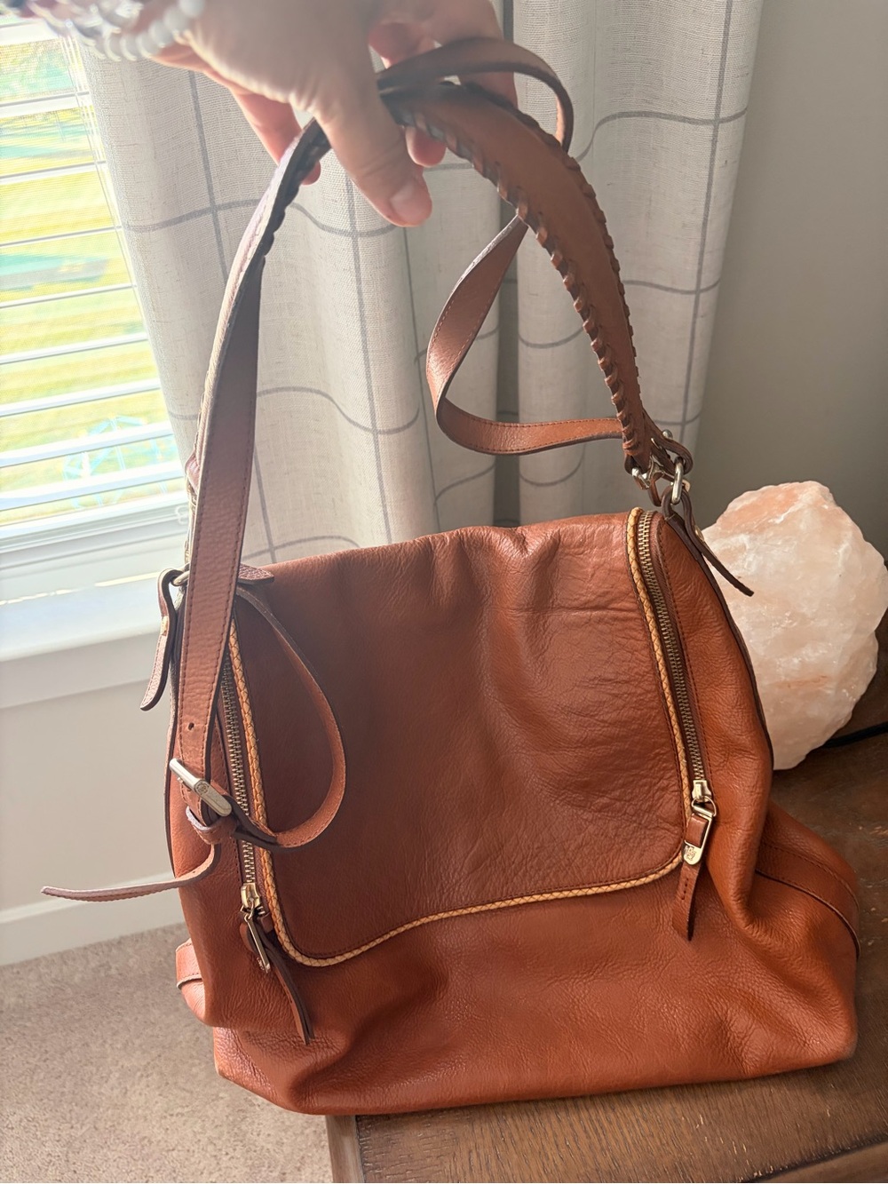 Massimo Dutti Cognac Leather Shoulder Bag